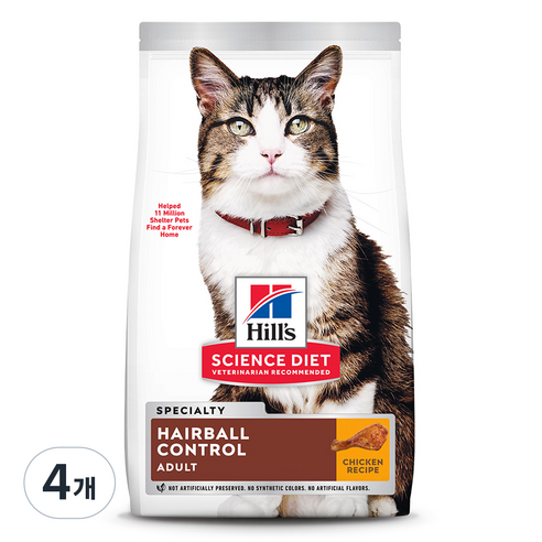 힐스사이언스다이어트 어덜트 고양이 기능성 사료, 4개, 헤어볼, 1.58kg