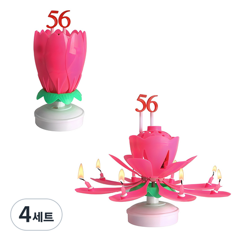 파티라이프 회전 멜로디 생일축하 숫자 연꽃초 + 숫자세트 2p, 핑크, 4세트