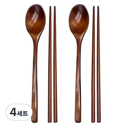 영수산업카멜 원목 옻칠 나무 수저 세트, 브라운, 숟가락 2p + 젓가락 2p, 4세트