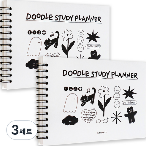 아이코닉 두들 스터디플래너 2p, White, 3세트