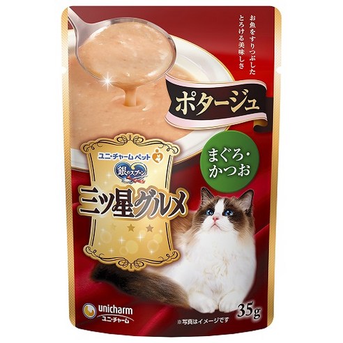유니참긴노스푼 유니참 고양이 미쓰보시 구루메 포타쥬, 혼합색(참치/가다랑어맛), 35g, 1개