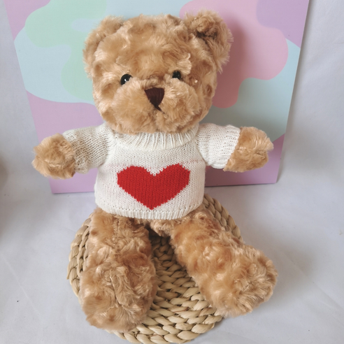프레이르 귀여운 사랑스러운 하트 베어 인형 M, 브라운 로즈, 1개, 38cm