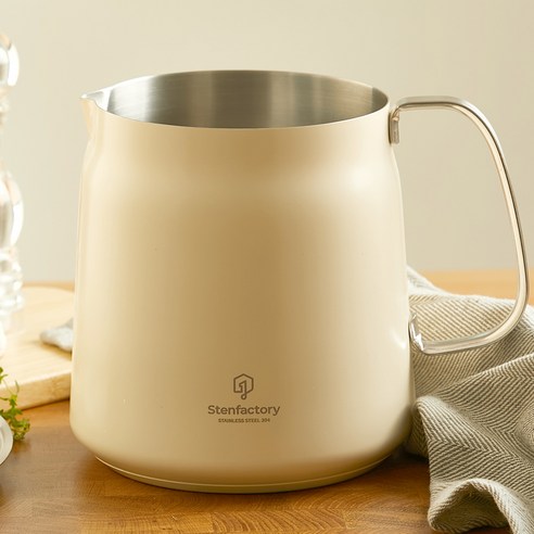 Stenfactory 304不鏽鋼陶瓷塗層IH電磁爐水壺, 2L, 奶油色+ 不鏽鋼, 1個