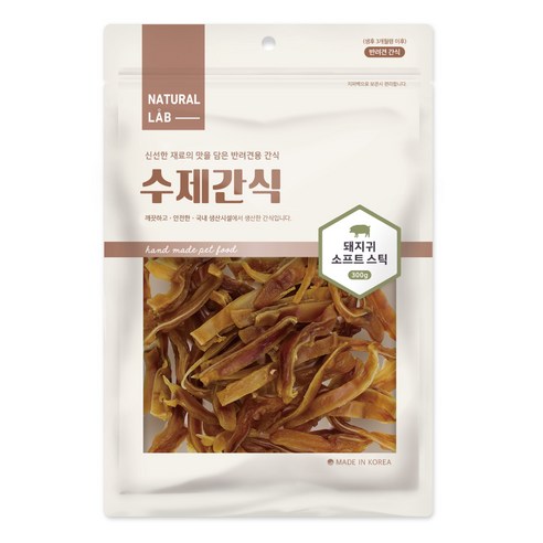 네츄럴랩 소프트 스틱 강아지 건조간식, 돼지귀, 300g, 1개