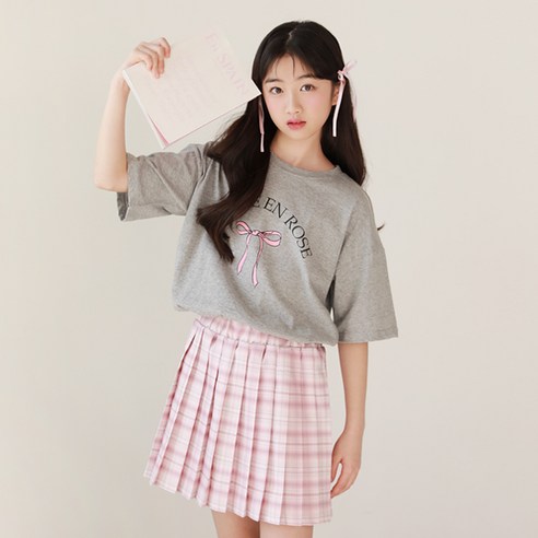 나나주니 라운드넥 라비앙로즈 반팔 티셔츠