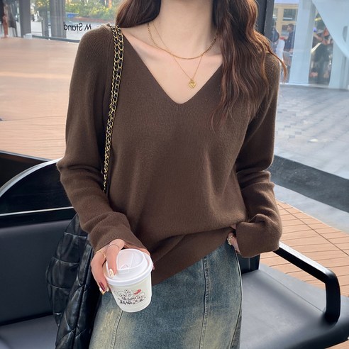 페이퍼먼츠 여성용 리쉬 브이넥 여리해 니트 티셔츠 11469