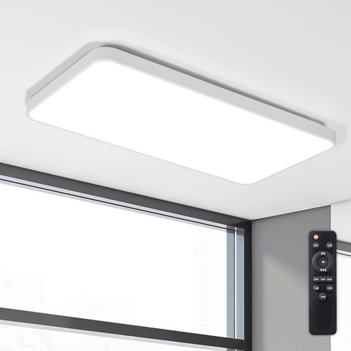 원하 미러 조명 디밍 거실 LED 50W 플리커프리 천장등 + 리모컨 세트, 화이트 + 주광색