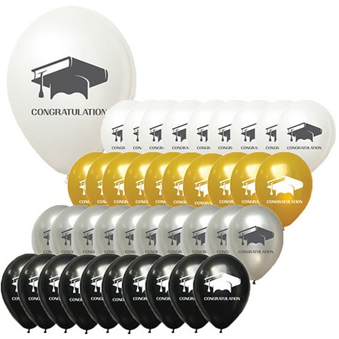 Patihae Haksamo Joleopsik Pungseon Set 30 cm, Gold , Silver , White , Black , 1 Set (파티해 학사모 졸업식 풍선세트 30cm, 골드, 실버, 화이트, 블랙, 1세트)
