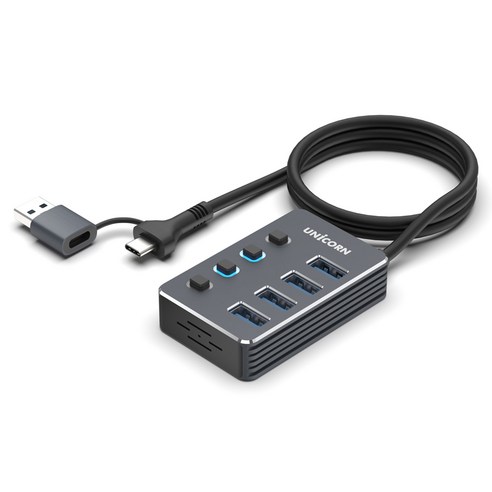 유니콘 4포트 개별스위치 USB허브 USB3.2 Gen1 1.2m NH-400SW