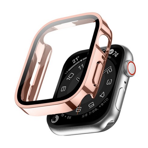 이츠라이프 애플워치 9H 스퀘어 풀커버 강화유리 케이스 41mm, 로즈골드, 1개