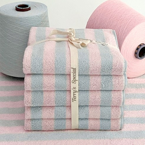 테리파머 스트라이프 디자인 선염 호텔 수건 후기 분석 - 베이비블루 컬러 디테일