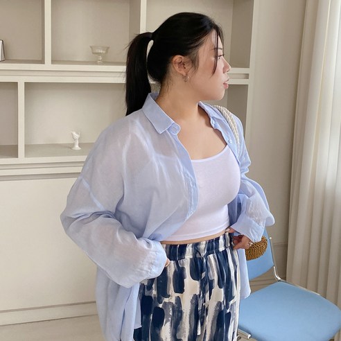 이블렛by제이스타일 여성용 논벨드 거즈 포켓 언발 롱셔츠
