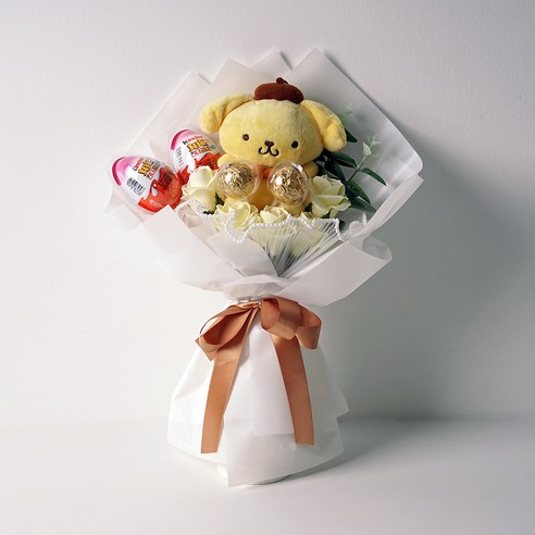 morningscent 산리오 비누꽃다발 폼폼푸린 + 킨더조이 캡 3p + 페레로로쉐 캡 5p + 빨대꽂이 8p 세트, 옐로우, 1세트