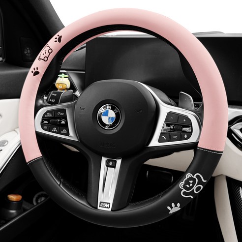 여성용 귀여운 허니베어 가죽 전차종공용 자동차 핸들커버 이미지 2