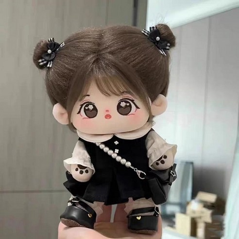 모카돌 닝닝 유골 무속성 솜인형 + 원피스 + 리본핀 세트, 20cm, 블랙(원피스), 랜덤발송(리본핀), 1세트