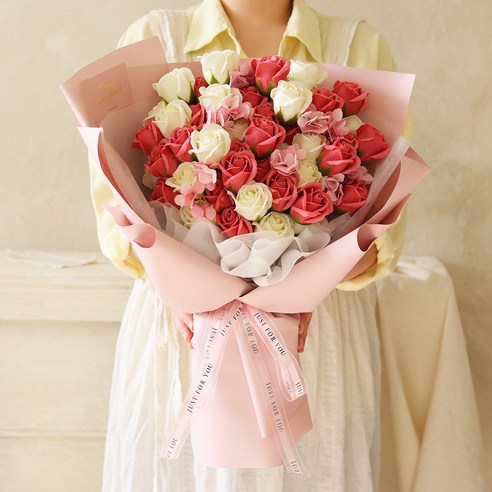 센트바스켓 비누꽃 자이언트 50송이 장미 꽃다발, 퍼플, 1개