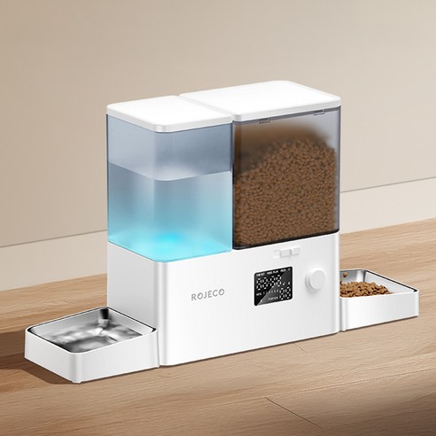 로제코 반려동물 스마트 2in1 자동 급식기 5L 엔 자동 리필 급수기 3.5L, 1개, 화이트