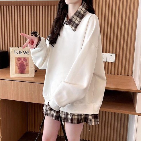 메이첼 체크 셔츠 페이크 레이어드 맨투맨 11456