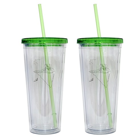 꼼꼬미 포어스 리유저블 빨대 텀블러 2p, 그린펭귄, 650ml, 1세트