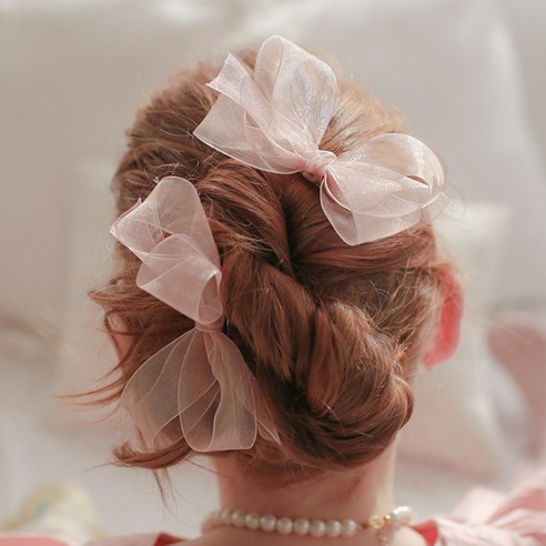 럭키밤비네 여아용 페어리 오간자 리본집게핀 2개세트 아동 머리핀