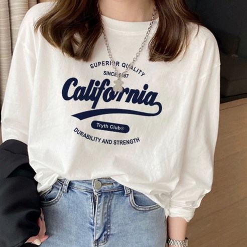 어썸풀 여성용 로운 레터링 롱 슬리브 티셔츠 A25FT080703