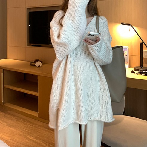 메이첼 여성용 세리아 루즈핏 브이넥 롱 가을 니트 10889
