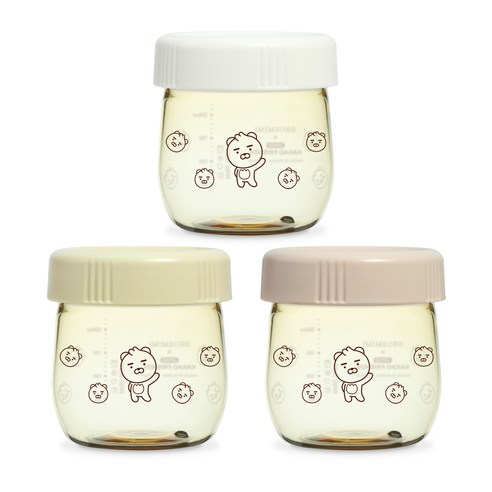 그로미미 카카오프렌즈 유아용 PPSU 이유식 밀폐용기, 250ml, 리틀 라이언, 3개