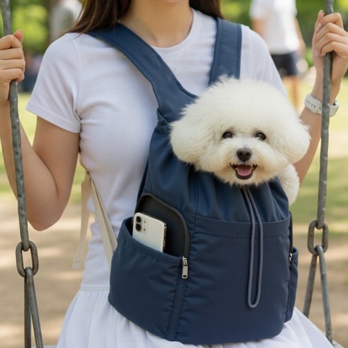 예보들 강아지 고양이 백팩 앞가방, 1개, 진블루