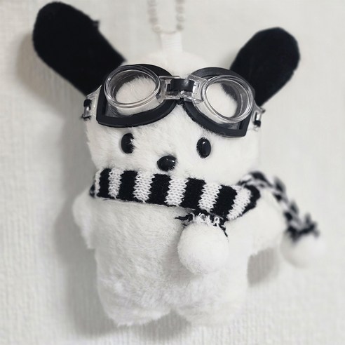 다다랜드 멍뭉이 강아지 인형 키링 + 고글 + 목도리 세트, 9cm, 혼합색상, 1세트