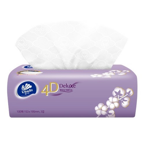 빈다 4D Deluxe 엠보싱 미용티슈 3겹 100매, 5세트 이미지 2
