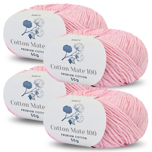 니뜨 코튼메이트 100 뜨개실 50g, 07 베이비핑크, 4개