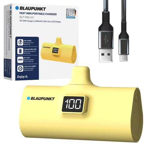 블라우풍트 LED 도킹형 고속충전 보조배터리 5000mAh, YELLOW, BLP-PB615Y