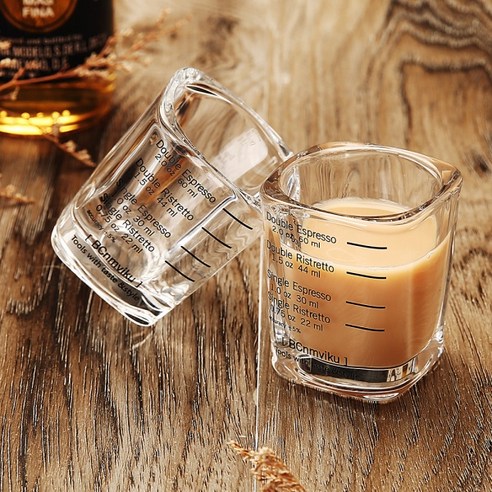 다파랑 사각 유리 바리스타 커피 베이킹 계량컵 샷잔 60ml HJ0318, 클리어투명 (블랙 텍스트), 2개