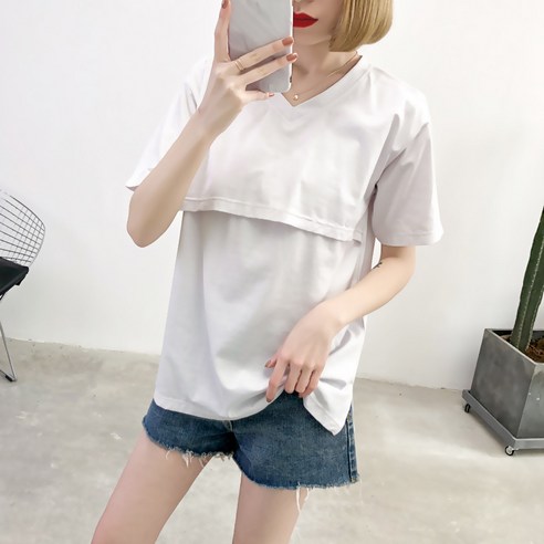 에이홉 브이넥 수유 반팔 티셔츠