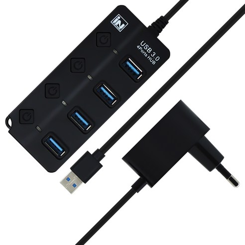 인네트워크 USB 3.0 지원 개별전원 스위치 4포트 확장 유전원 USB허브 IN-PW3U4BK, 1개