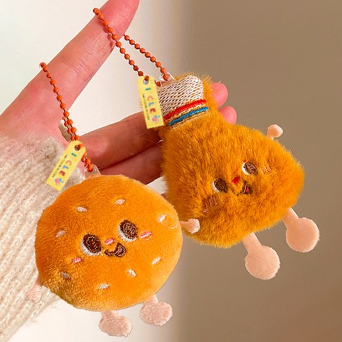 아이끌레 포켓 미니 인형 키링 2종 세트, 고로케 + 닭다리, 1세트, 8cm