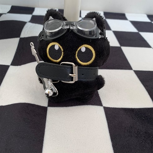 다다랜드 롹스타 고양이 인형 키링 + 기타 + 고글 + 목줄 세트, 9cm, 검정색, 1세트