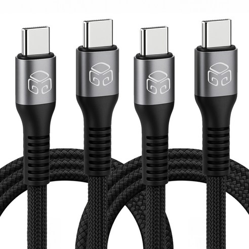 디지지 C타입-C타입 60W 우븐 PD 초고속 충전 케이블, 블랙, 2개, 0.5m