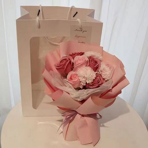 Angpeulraenteu Rose Kkotdabal Peu Packets Jeu Buke Johwa + Syopingbaek Set , Pink ( Johwa ), 1 Set (앙플랜트 장미 꽃다발 프로포즈 부케 조화 + 쇼핑백 세트, 핑크(조화), 1세트)