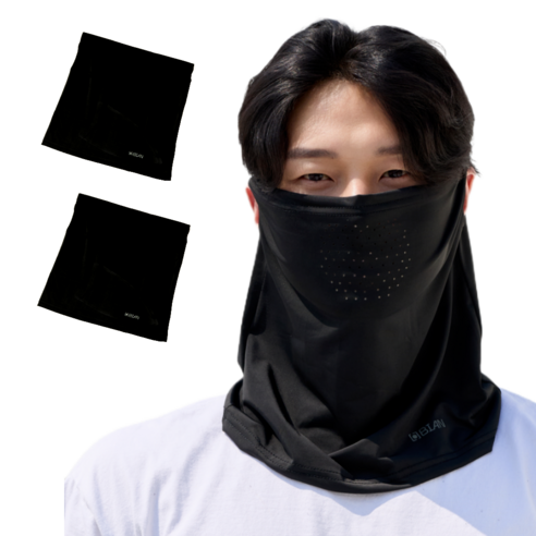 비안 자외선차단 숨구멍 귀걸이 쿨 마스크, 블랙, 블랙, 2개