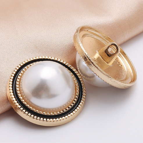 쿠미핸즈 진주 라운드 단추 20mm, 골드블랙, 5개