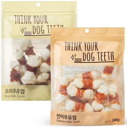 띵크유어도그티 강아지 딩고 우유껌 소형 15p 2종 세트, 오리 + 연어, 480g, 1세트