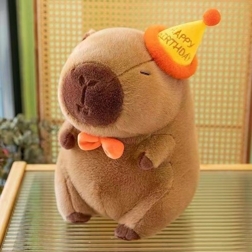 순잠 인기 카피바라 인형, 생일 모자, 1개, 25cm