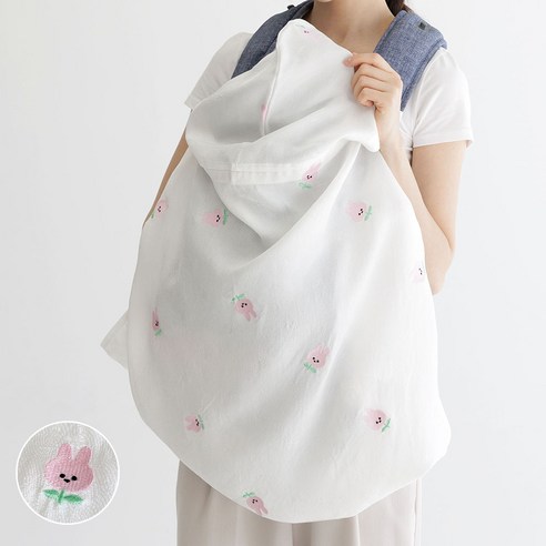 와이엠마마 다용도 아기띠 인견 후드 블랭킷, 토끼
