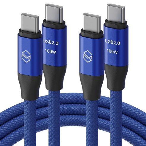 신지모루 C타입-C타입 E Marker 칩 100W PD 초고속충전 케이블, 2m, 블루, 2개