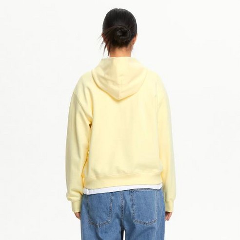 뉴발란스 여성용 에센셜 오버핏 빅로고 면 후드티 NBN0F1V222 후기 분석 - 측면 디테일