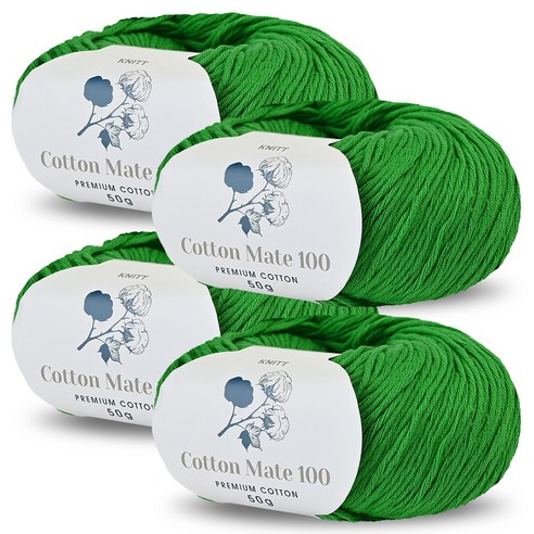 니뜨 코튼메이트 100 뜨개실 50g, 20 브라이트그린, 4개
