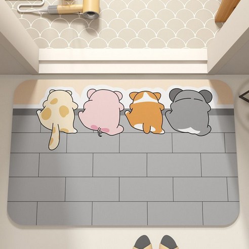 코튼뷰 빨아쓰는 다용도 욕실 규조토 발매트, 짧은 다리 네 마리