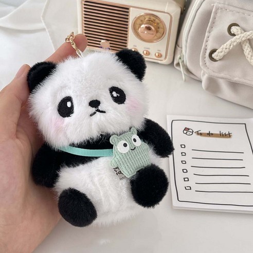 순잠 귀여운 통통한 팬더 인형 키링, 몬스터 그린, 1개, 10cm