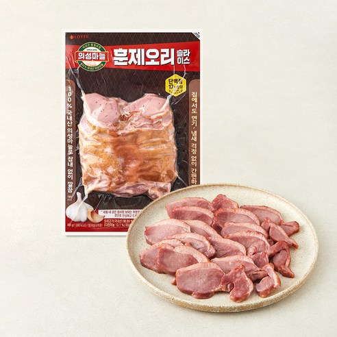 롯데웰푸드 의성마늘 훈제오리 슬라이스, 400g, 1개 - 훈제오리